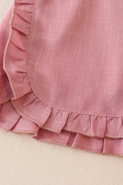 Linen Ruffle Shorts - Pink - Gibs+Grady