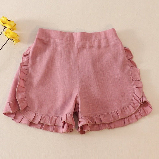 Linen Ruffle Shorts - Pink - Gibs+Grady