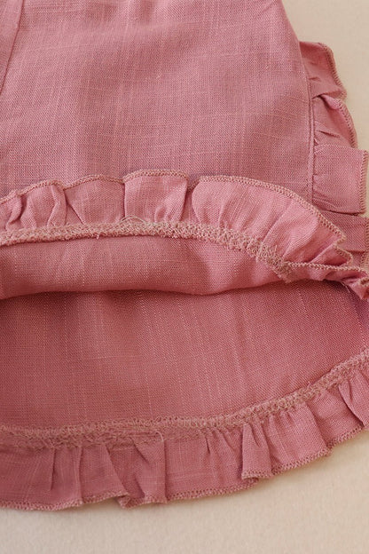 Linen Ruffle Shorts - Pink - Gibs+Grady