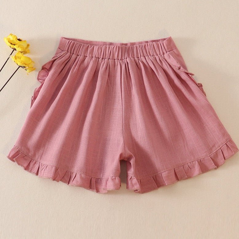 Linen Ruffle Shorts - Pink - Gibs+Grady