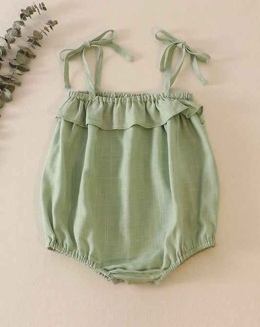 Linen Sage Ruffle Strap Girl Bubble - Gibs+Grady