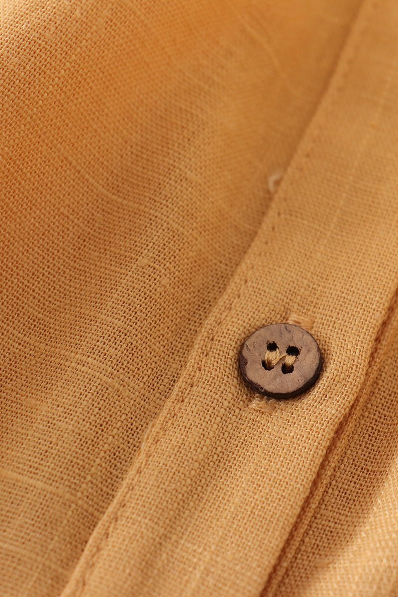 Linen Smocked Button Mustard Dress - Gibs+Grady