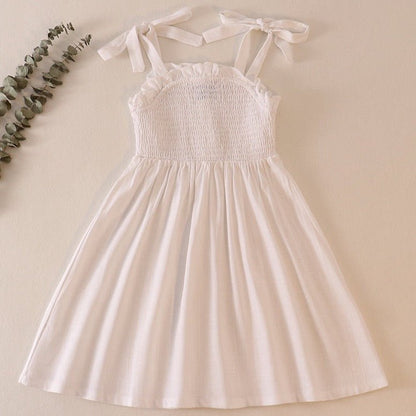 Linen Smocked Button White Dress - Gibs+Grady