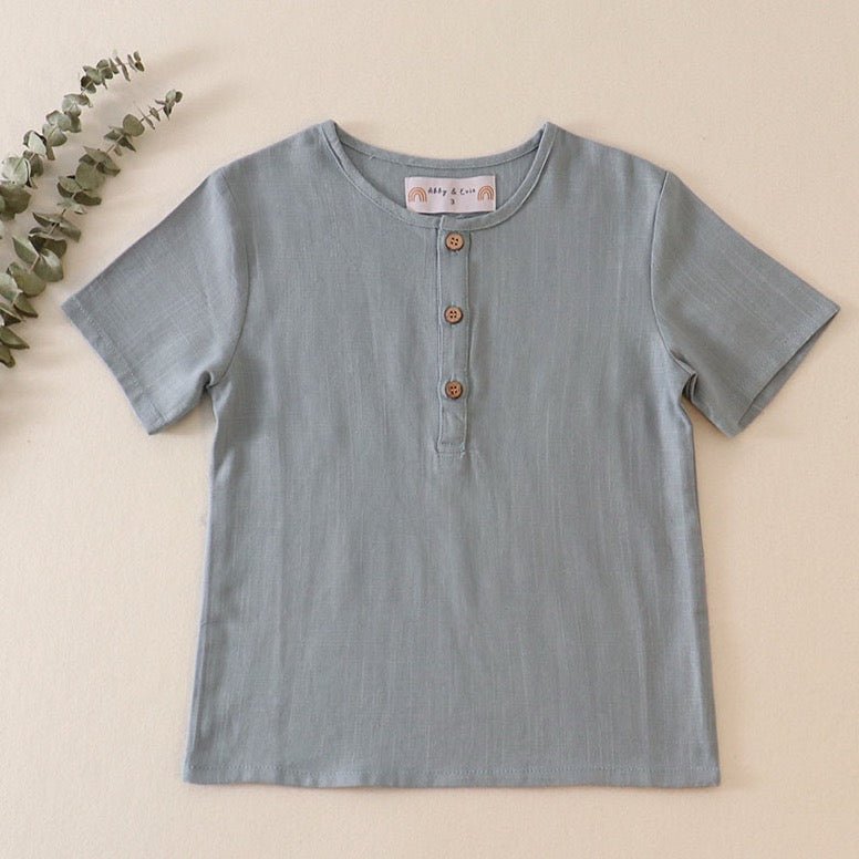 Linen Teal Button Top - Gibs+Grady