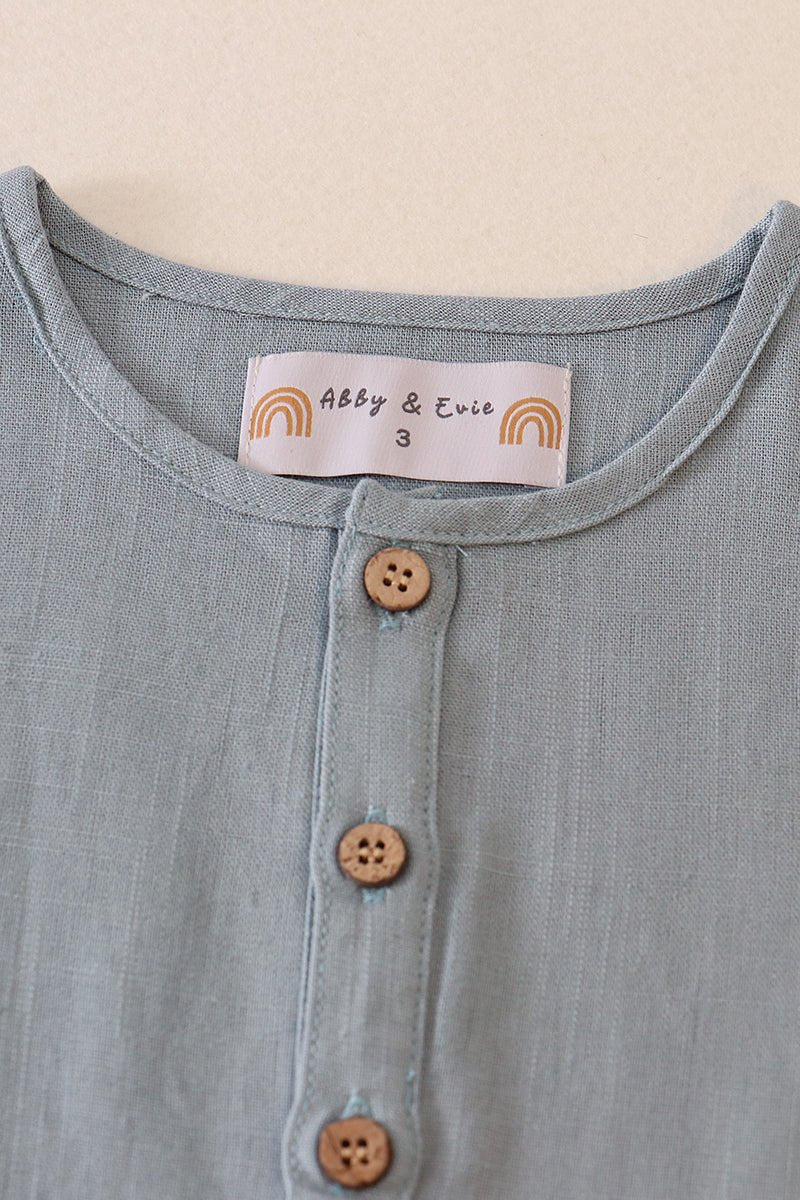 Linen Teal Button Top - Gibs+Grady