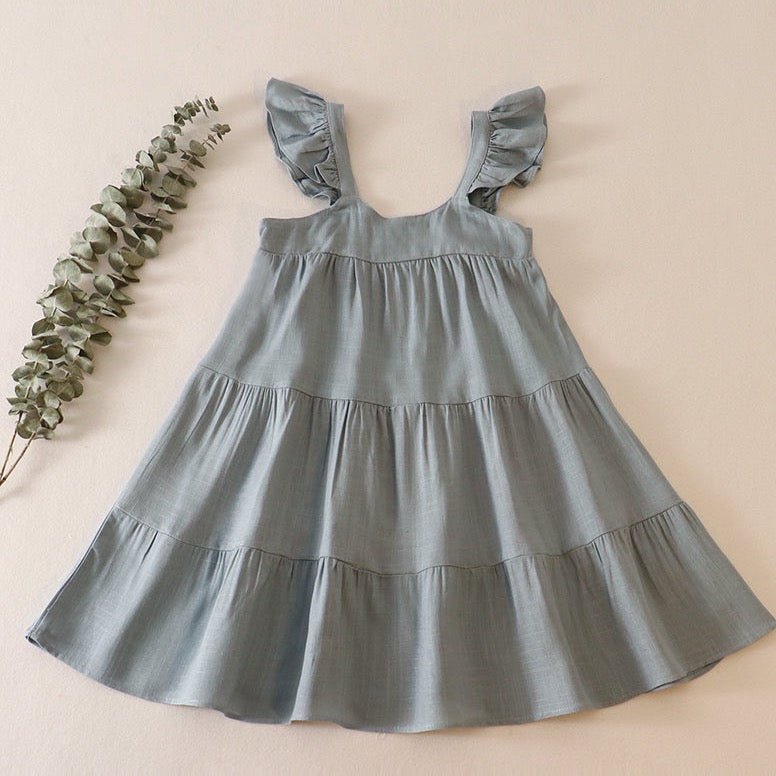 Linen Teal Tiered Ruffle Dress - Gibs+Grady