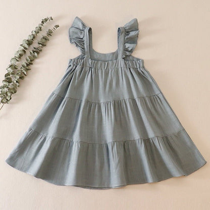 Linen Teal Tiered Ruffle Dress - Gibs+Grady