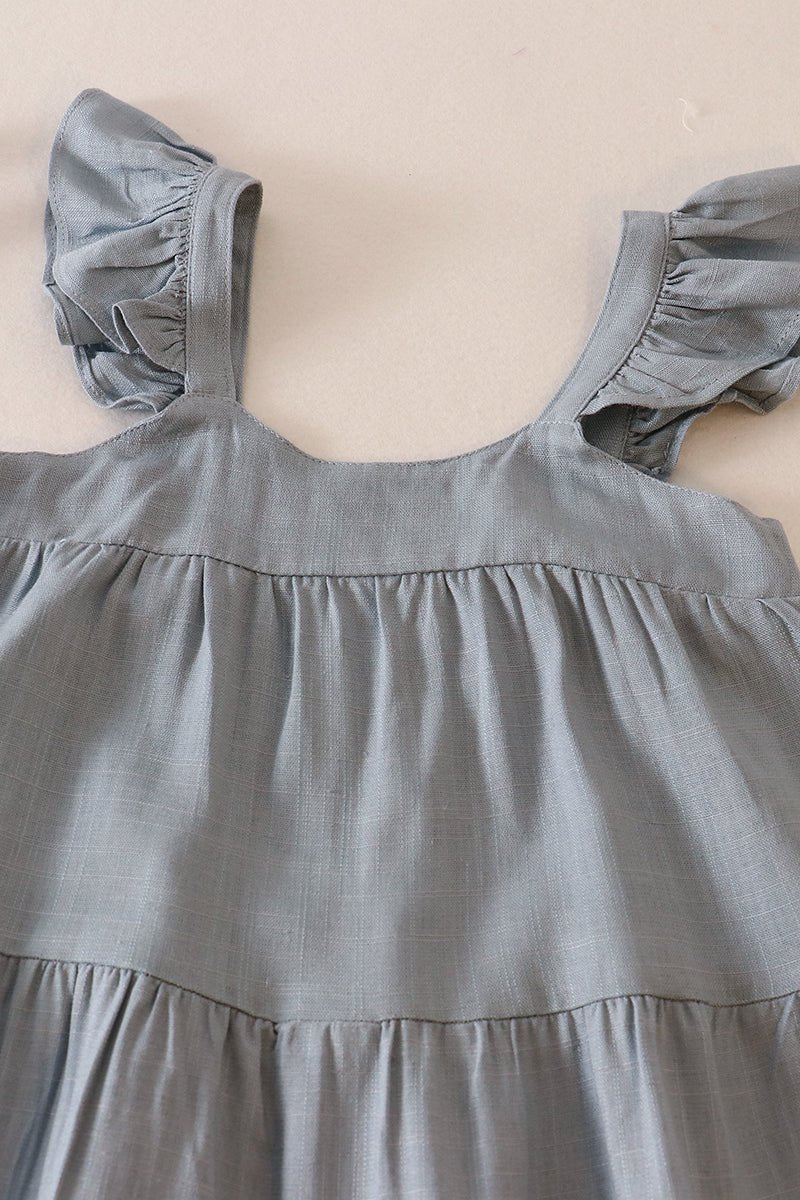 Linen Teal Tiered Ruffle Dress - Gibs+Grady