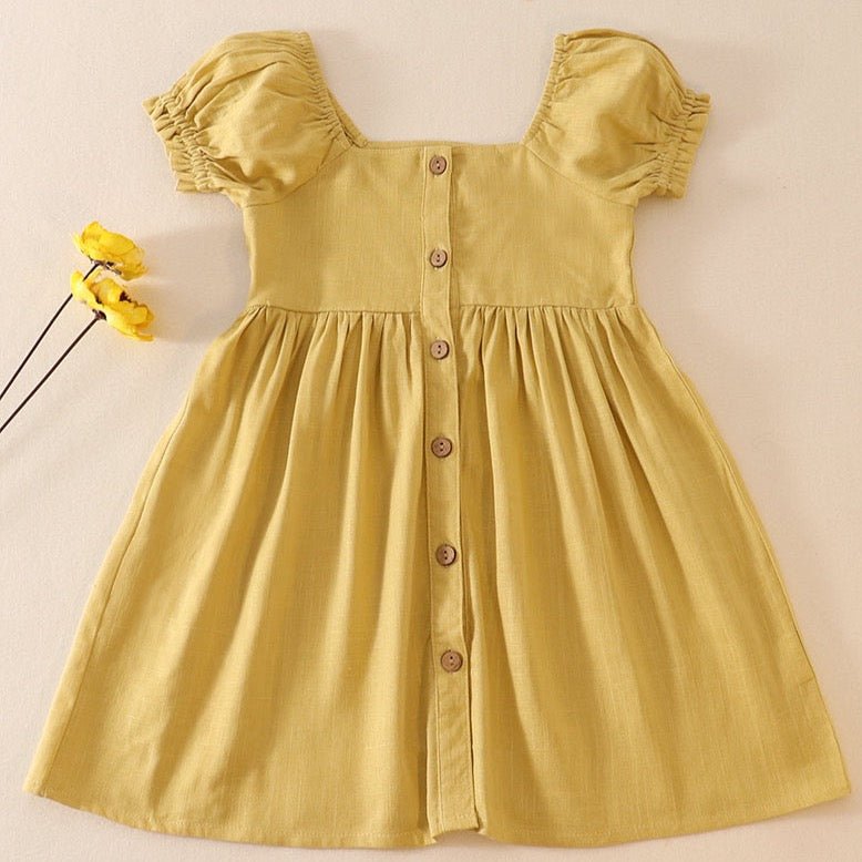 Linen Yellow Button Dress - Gibs+Grady