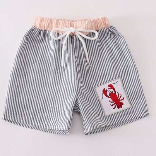 Lobster Embroidered Seersucker Swim Trunks - Gibs+Grady