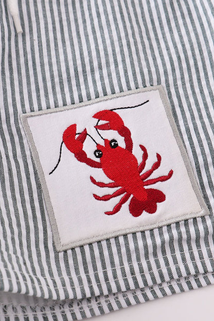 Lobster Embroidered Seersucker Swim Trunks - Gibs+Grady