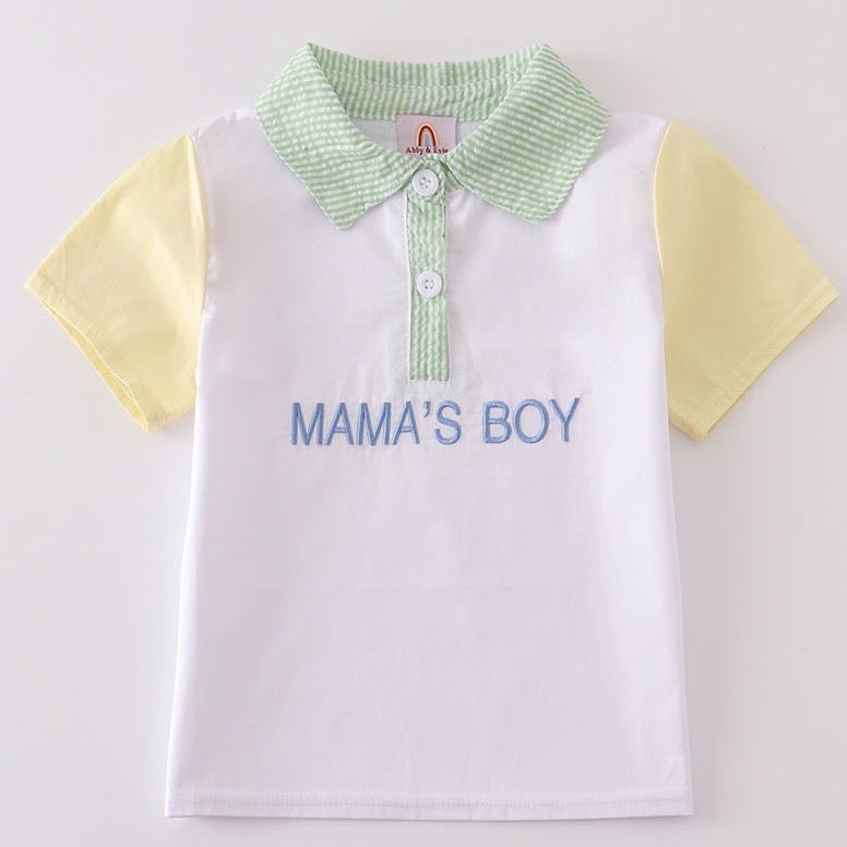 Mama’s Boy Embroidered Seersucker Boy Shirt - Gibs+Grady