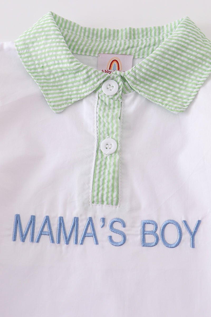 Mama’s Boy Embroidered Seersucker Boy Shirt - Gibs+Grady