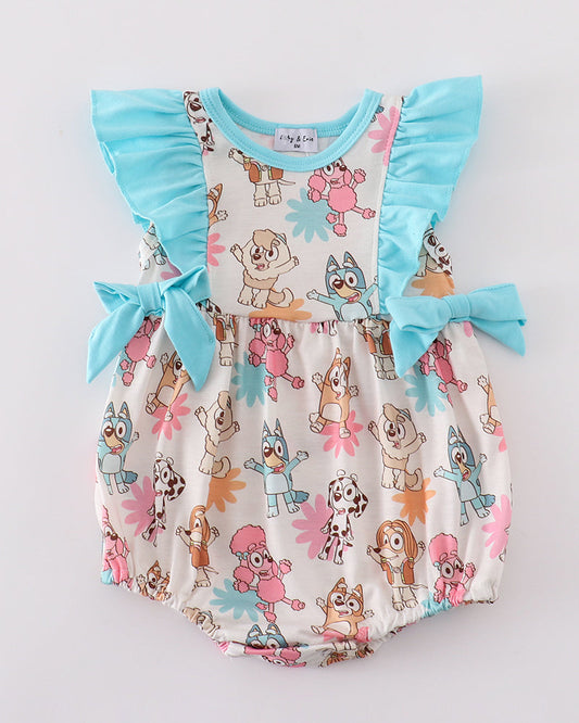 Blue Dog Character Print Ruffle Girl Bubble