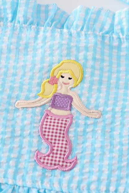 Mermaid Applique Blue Seersucker 2pc Swimsuit - Gibs+Grady