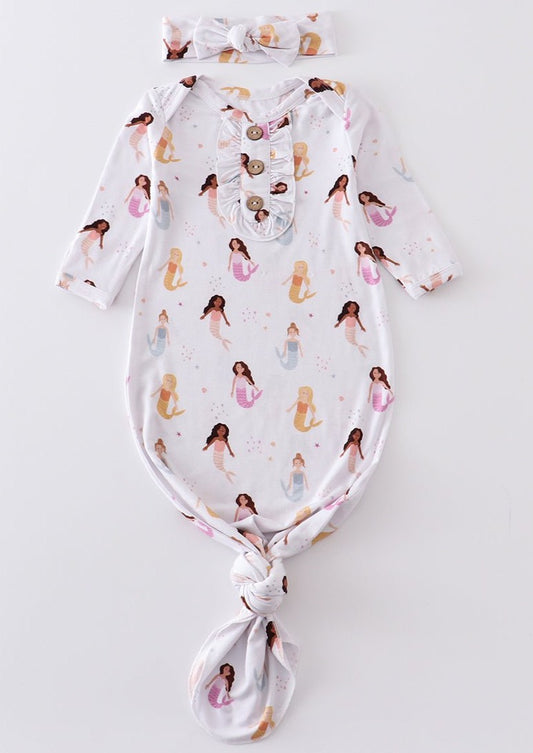 Mermaid Print Bamboo Baby Gown - Gibs+Grady