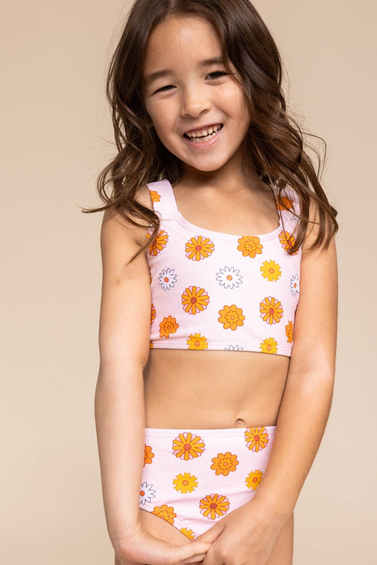 Orange Floral Print 2pc Girl Swimsuit - Gibs+Grady