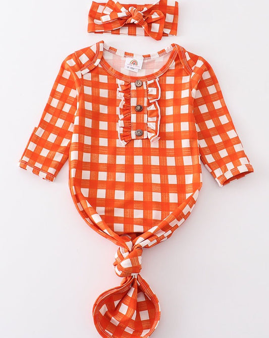 Orange Plaid Bamboo Gown + Hairband - Gibs+Grady