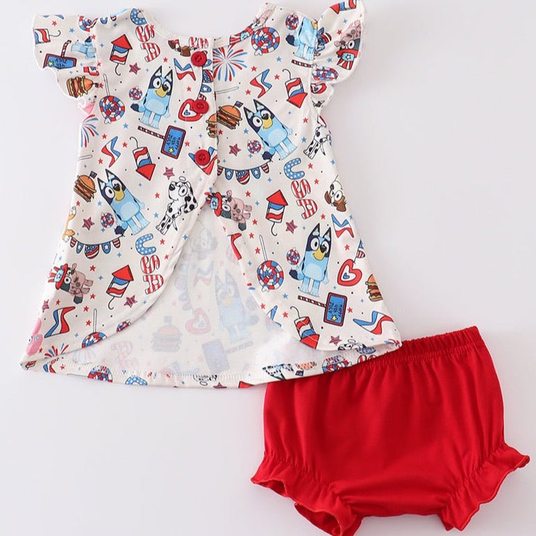 Patriotic Character Print Ruffle Baby Girl Set - Gibs+Grady