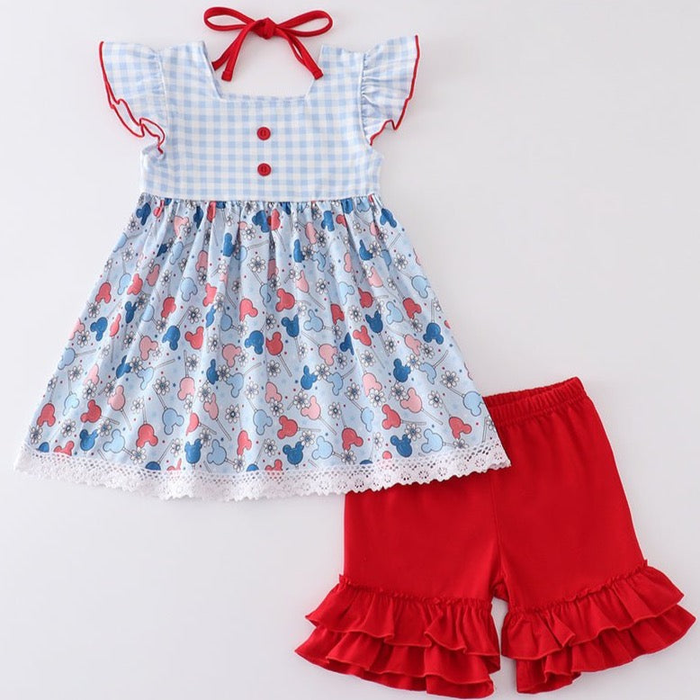 Patriotic Day Character Print Plaid Girl Set - Gibs+Grady