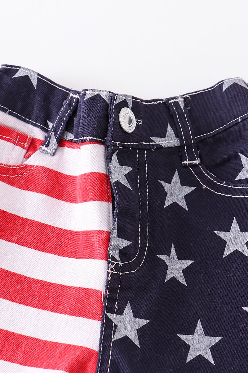 Patriotic Flag Double Layered Ruffle Denim Jeans - Gibs+Grady