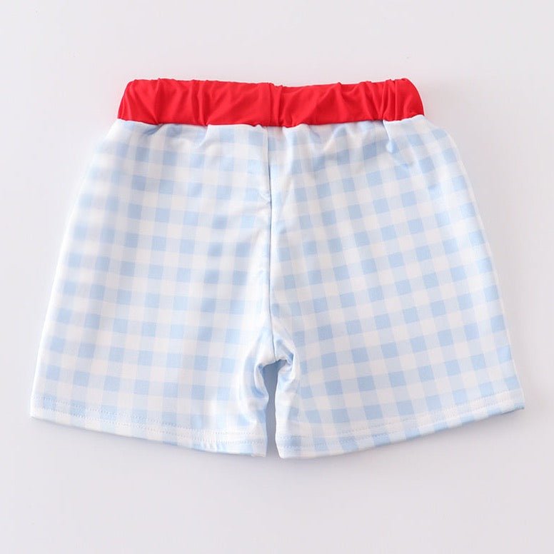 Patriotic Flag Embroidered Plaid Swim Trunks - Gibs+Grady