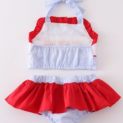 Patriotic Flag Embroidered Smocked Seersucker 2pc Swimsuit - Gibs+Grady