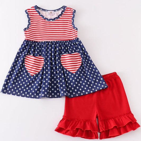 Patriotic Star Print Girl Set - Gibs+Grady