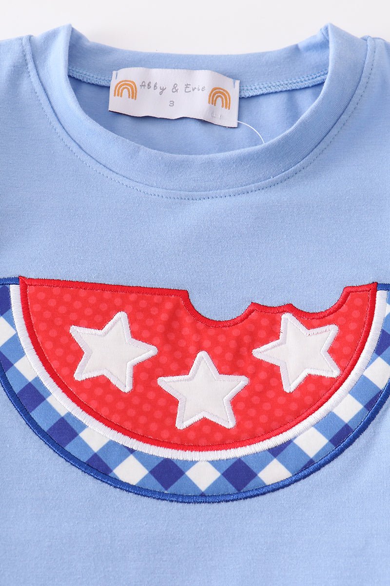 Patriotic Star Print Watermelon Applique Boy Set - Gibs+Grady