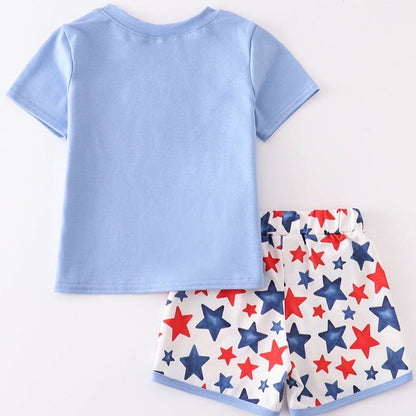 Patriotic Star Print Watermelon Applique Boy Set - Gibs+Grady