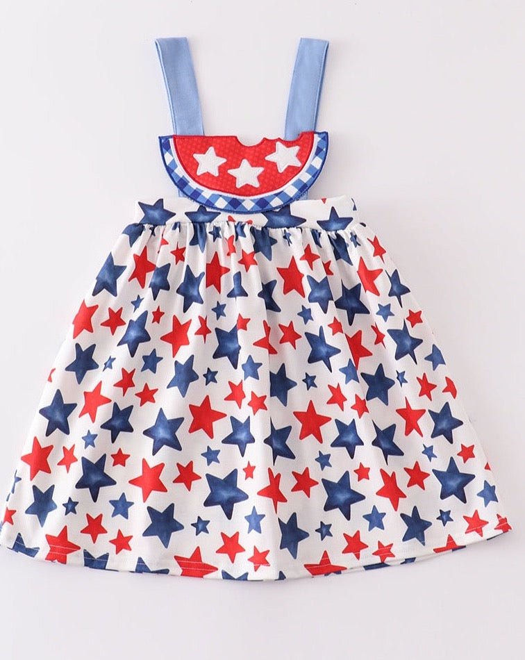 Patriotic Star Print Watermelon Applique Dress - Gibs+Grady