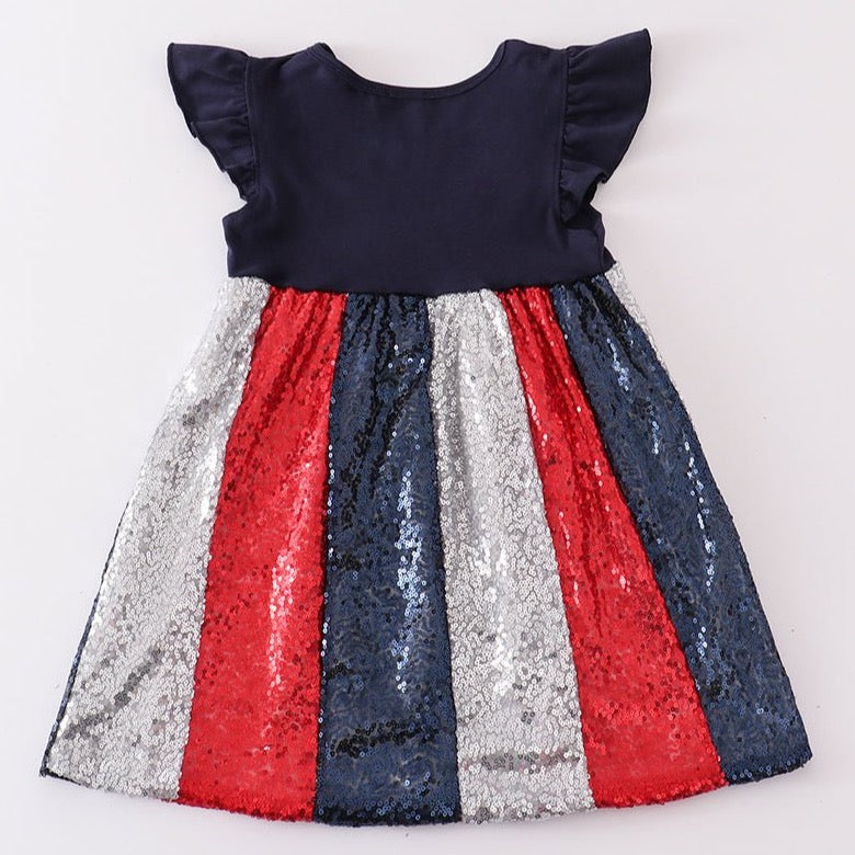 Patriotic Star Sequin Navy Ruffle Dress - Gibs+Grady