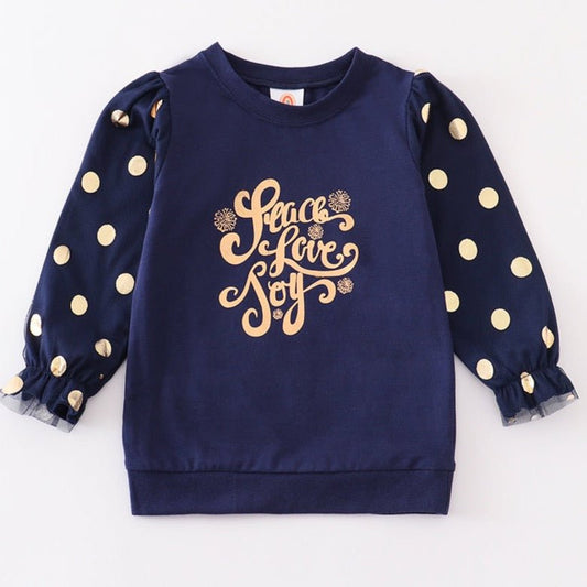 Peace Love Joy Print Navy Girl Top - Gibs+Grady