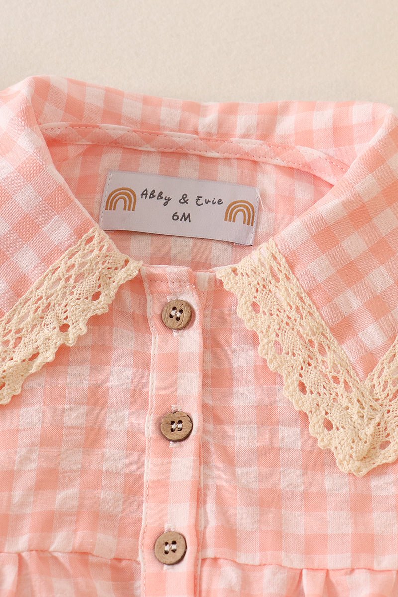 Plaid Linen Button Blush Bubble - Gibs+Grady