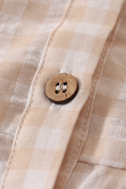 Plaid Linen Button Cream Dress - Gibs+Grady