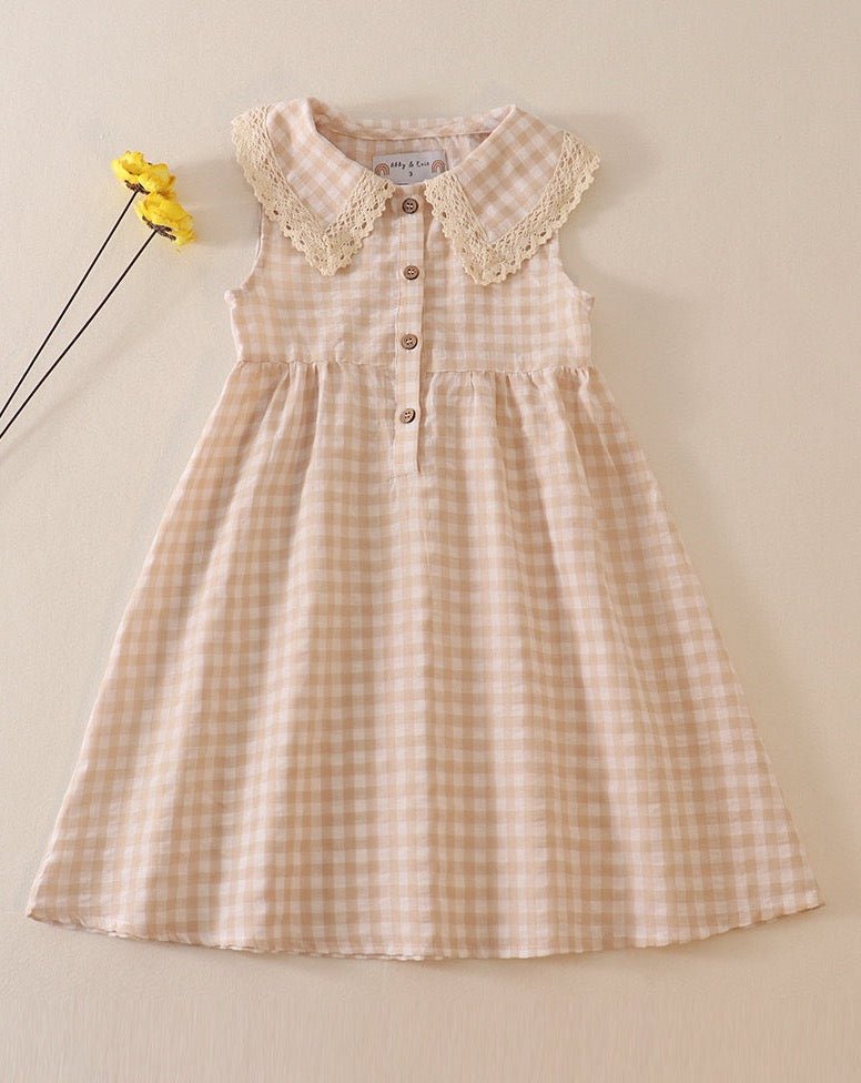 Plaid Linen Button Cream Dress - Gibs+Grady