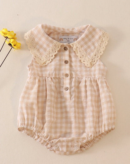 Plaid Linen Button Cream Girl Bubble - Gibs+Grady