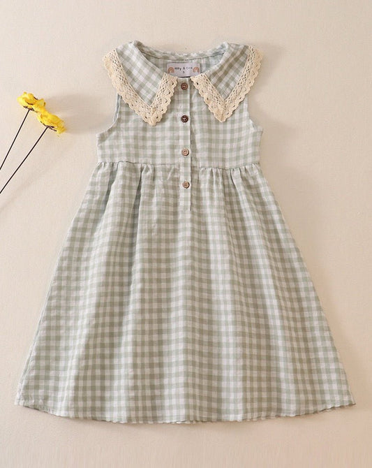 Plaid Linen Button Green Dress - Gibs+Grady