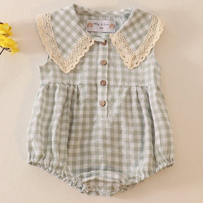 Plaid Linen Button Green Girl Bubble - Gibs+Grady