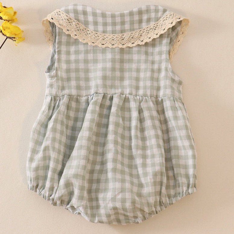 Plaid Linen Button Green Girl Bubble - Gibs+Grady