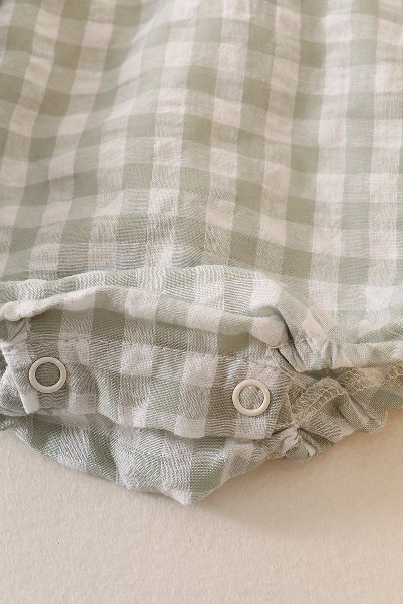 Plaid Linen Button Green Girl Bubble - Gibs+Grady