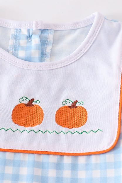 Pumpkin Embroidered Blue Plaid Boy Set - Gibs+Grady