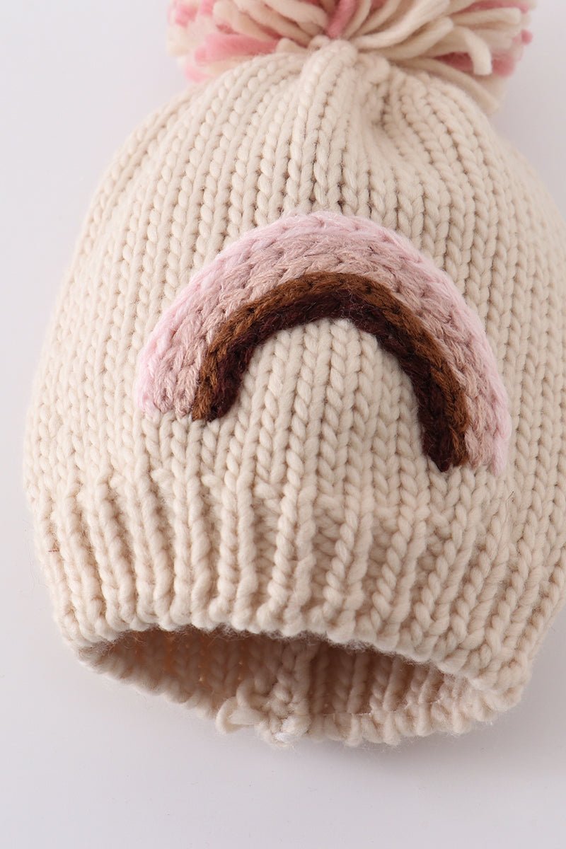 Rainbow Hand Embroidered Pom Pom Beanie Hat - Gibs+Grady