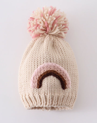 Rainbow Hand Embroidered Pom Pom Beanie Hat - Gibs+Grady