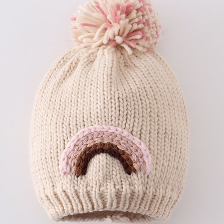 Rainbow Hand Embroidered Pom Pom Beanie Hat - Gibs+Grady