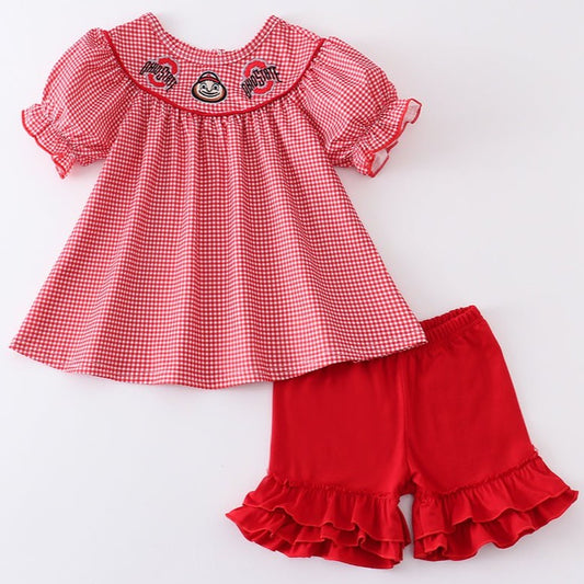 Red Ohio Embroidered Girl Set - Gibs+Grady