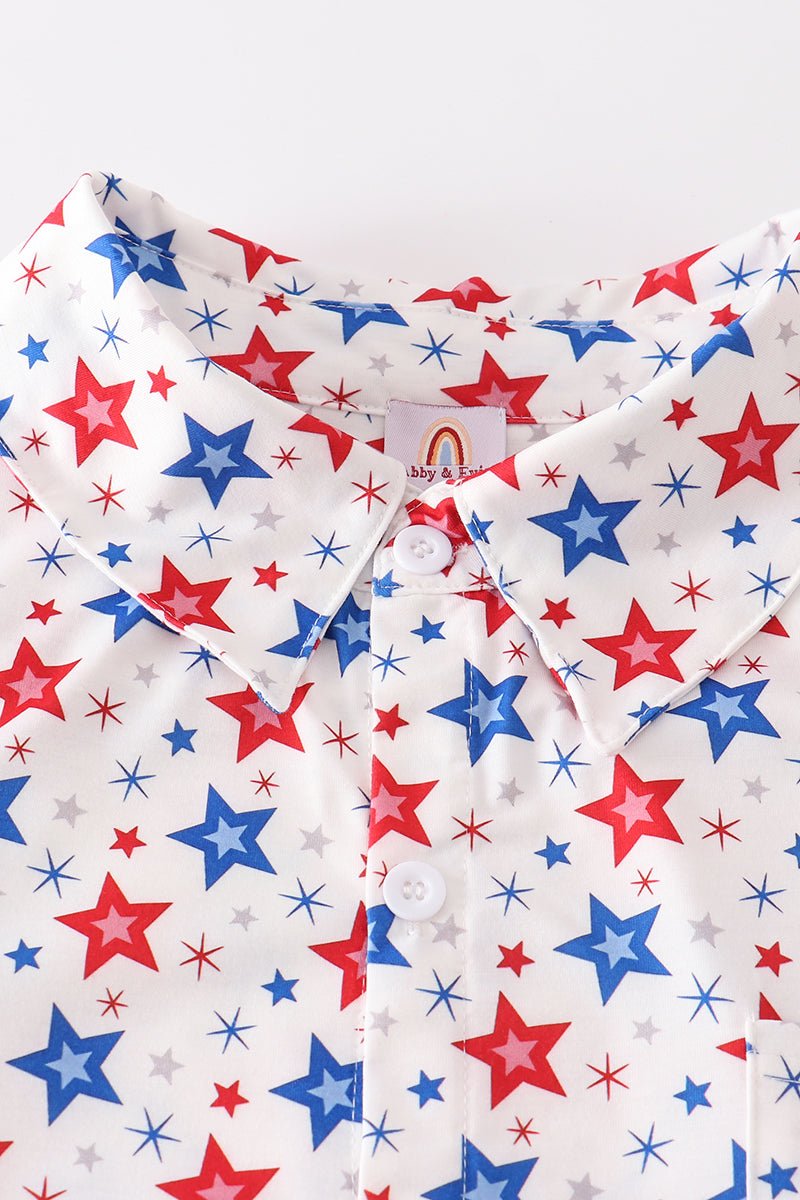 Red Patriotic Star Print Men Shirt - Gibs+Grady