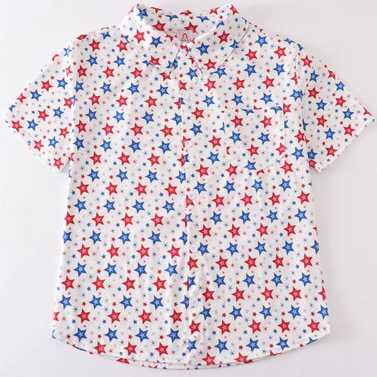 Red Patriotic Star Print Men Shirt - Gibs+Grady