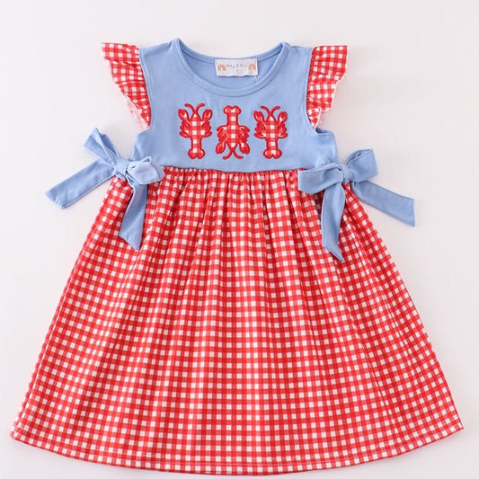 Red Plaid Lobster Applique Dress - Gibs+Grady