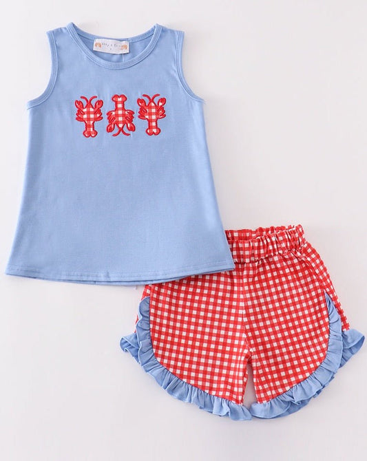 Red Plaid Lobster Applique Girl Set - Gibs+Grady